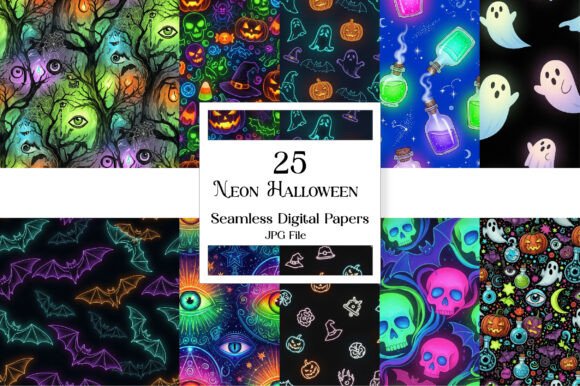 Download Neon Halloween Digital Paper - Halloween digital paper Collection