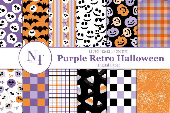 Download Purple Retro Halloween Digital Paper - Halloween digital paper Collection