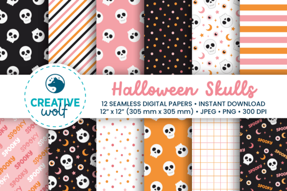 Download Skulls Halloween Digital Paper Pack - Halloween digital paper Collection