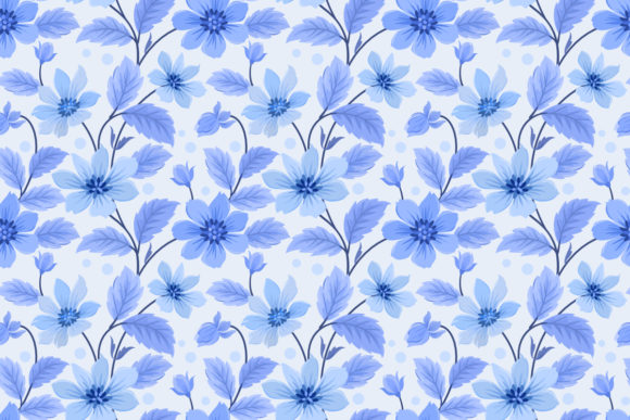 Download Seamless Flowers with Monochrome Blue. - Seamless Collection