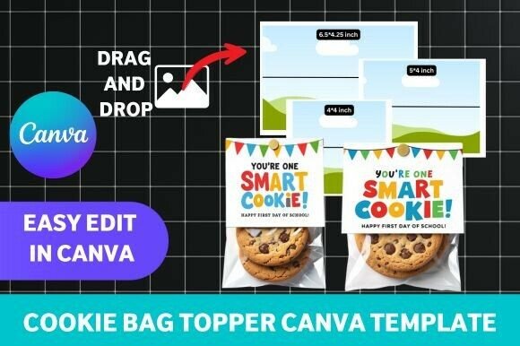 Download Cookie Bag Topper Canva Template 3 Size - Canva template Collection