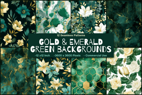 Download Gold &amp; Emerald Green Seamless Flowers - Seamless Collection