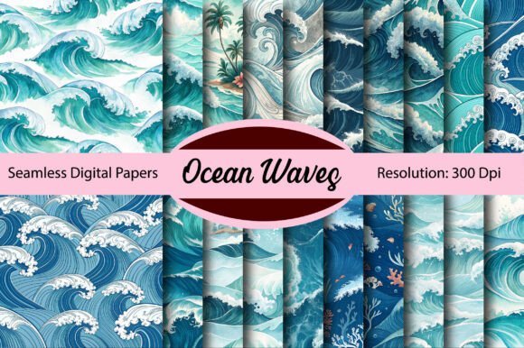 Download Ocean Waves Seamless Digital Paper - Seamless Collection