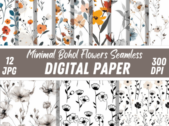Download Minimal Boho Seamless Flowers Patterns - Seamless Collection